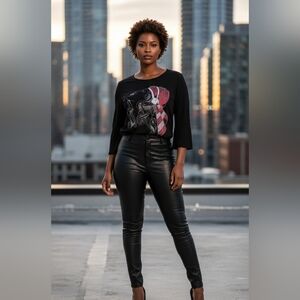 Red Coral Beaded Black Top Medium | Elegant Evening Sparkle Embellished Blouse